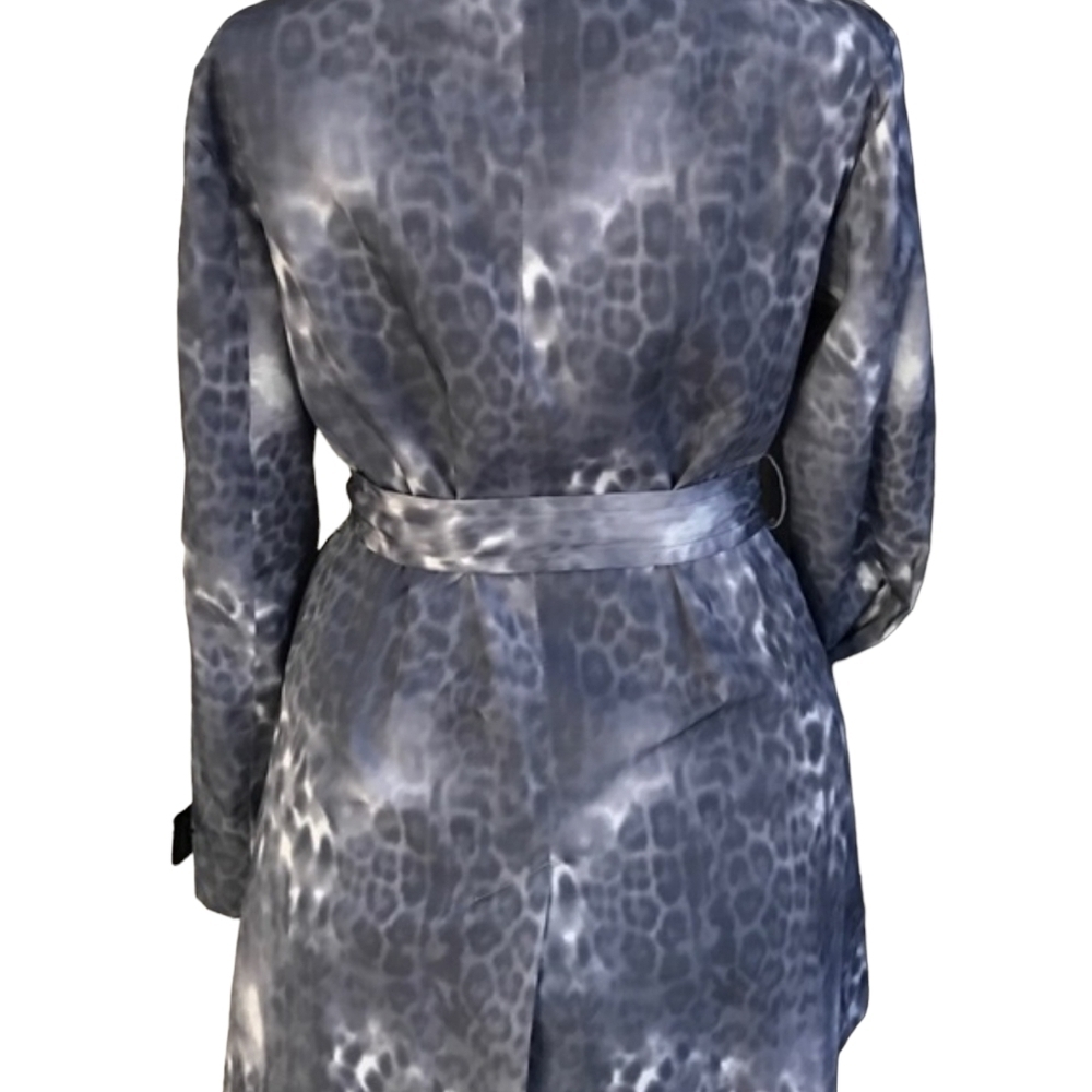 𝅺GRAY Animal Print Belted DbL Breasted Trench Coat Size: S - Picture 2 of 14